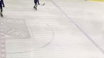 Strong forecheck…puck protection in traffic and going backhand from the knees for a goal! Image