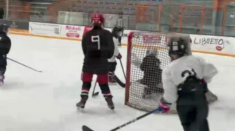 Getting position in front of the net and burying the pass for a goal! Image