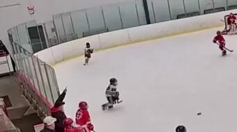 Passing puck to the point and crashing the net hard for a goal! Image